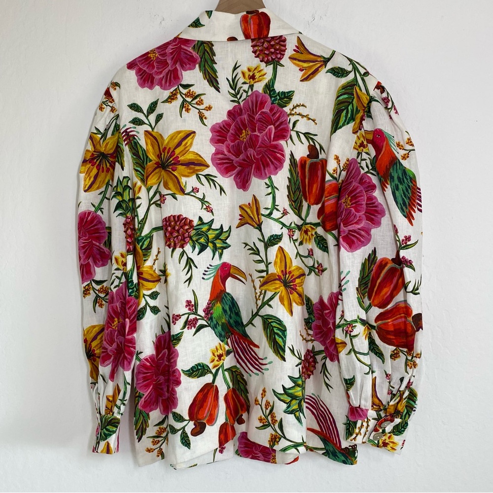 Farm Rio NWT Women’s M Toucan’s Garden Linen Floral Button Down Blazer Long Sl - Picture 8 of 9